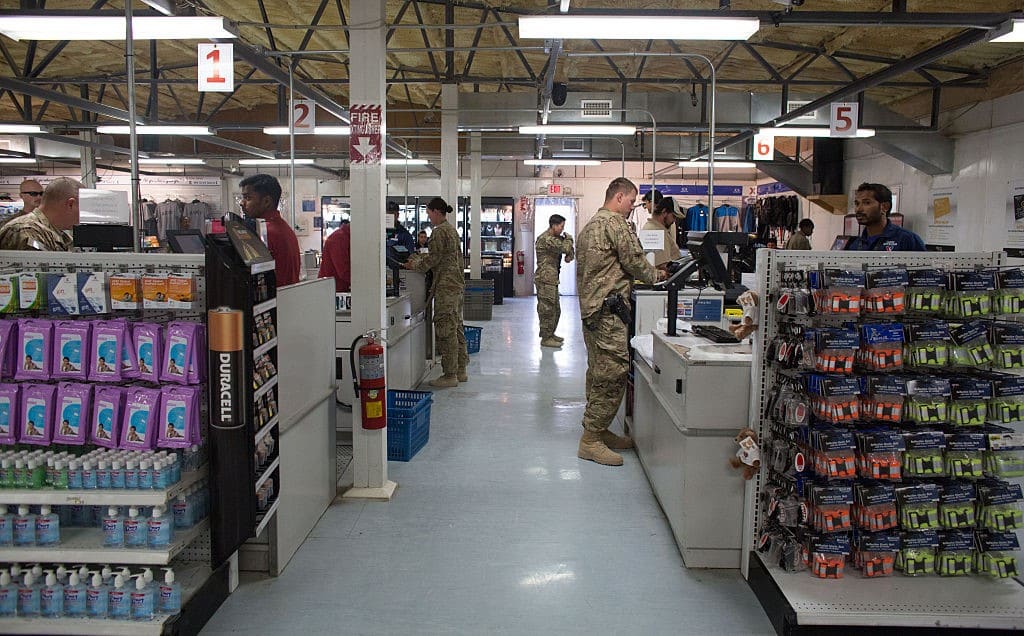 military personnel at exchange store in kandahar